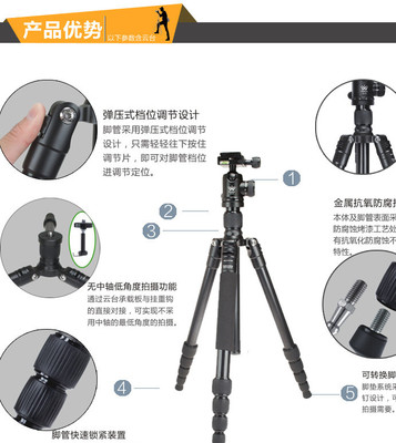 中山迈途摄影铝合金三脚架+带微调旋钮云台套装 精准与稳定的摄影伴侣